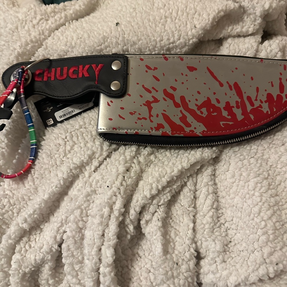 Chucky Knife-Shaped Bag with Red Splatter